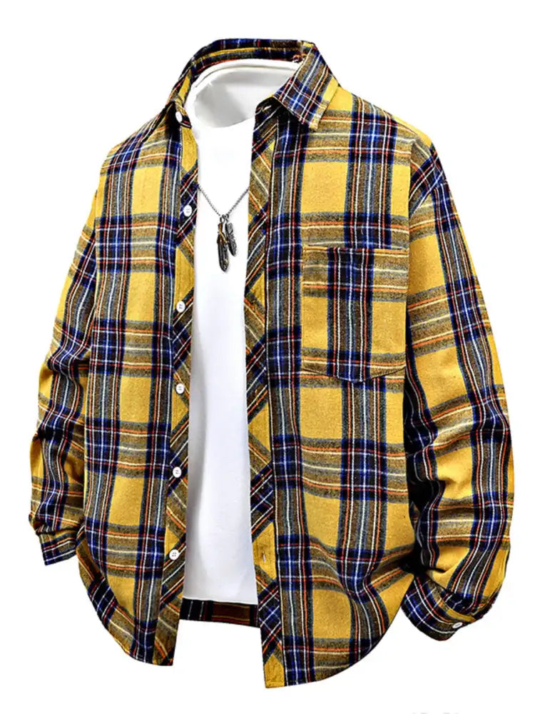 Men’s Full Size Plaid Button Up Long Sleeve Shirt Plus