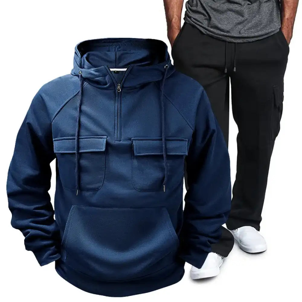 Men’s Full Size Pocketed Drawstring Hoodie and Pants Set Plus