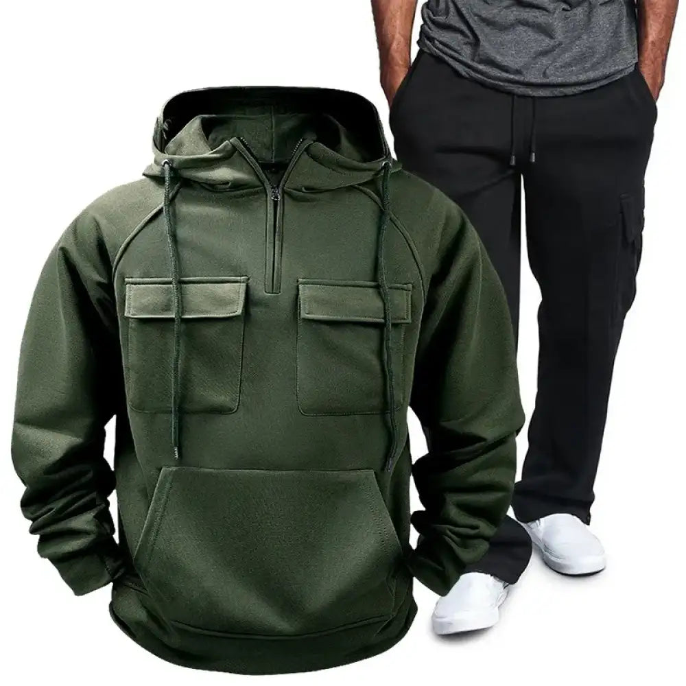 Men’s Full Size Pocketed Drawstring Hoodie and Pants Set Plus