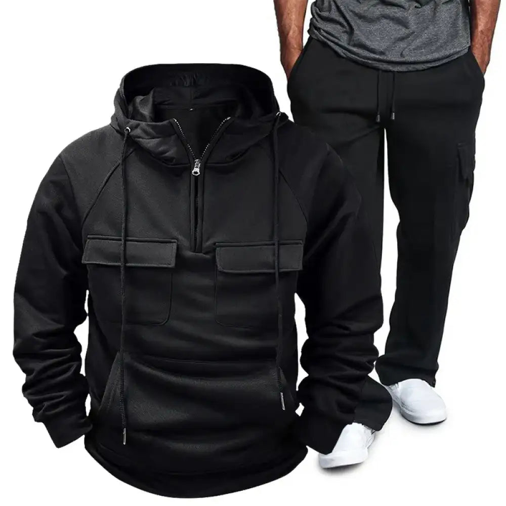Men’s Full Size Pocketed Drawstring Hoodie and Pants Set Plus