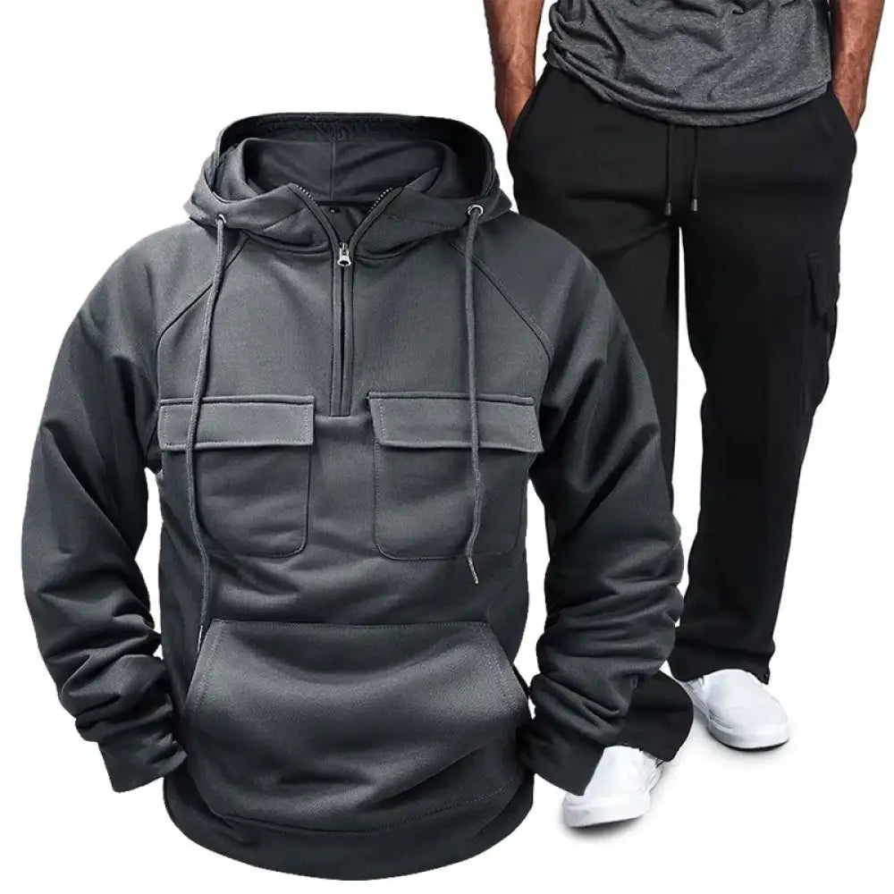 Men’s Full Size Pocketed Drawstring Hoodie and Pants Set Plus