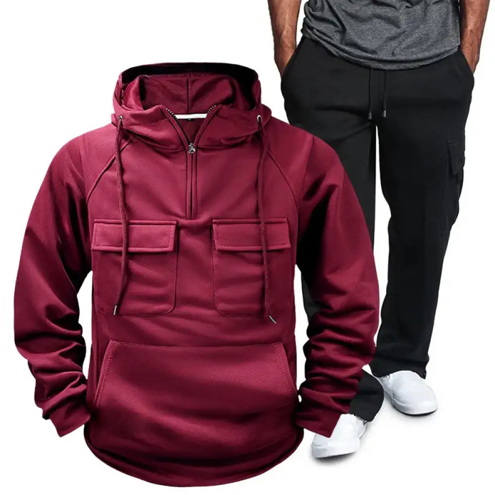 Men’s Full Size Pocketed Drawstring Hoodie and Pants Set Plus