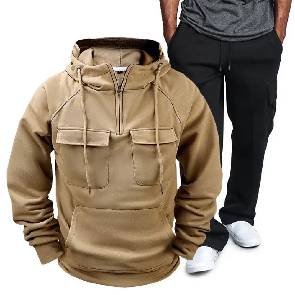Men’s Full Size Pocketed Drawstring Hoodie and Pants Set Plus