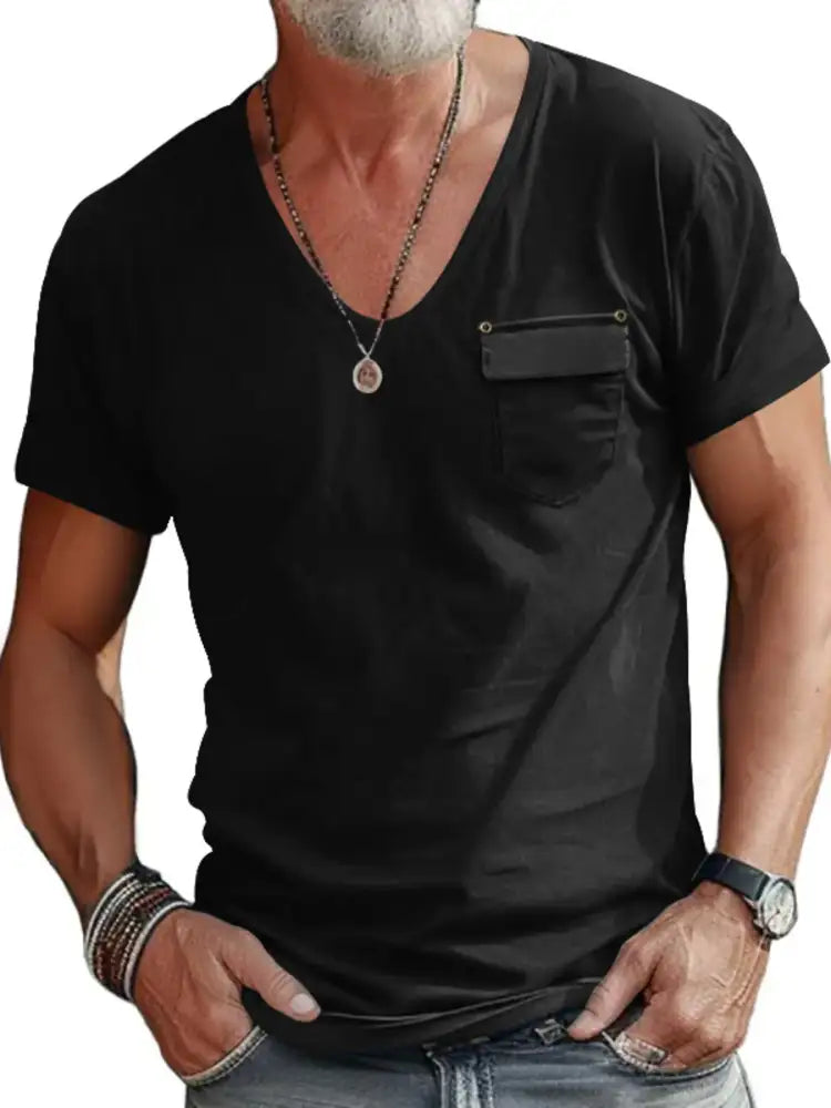 Men’s Full Size Pocketed V-Neck T-Shirt Plus