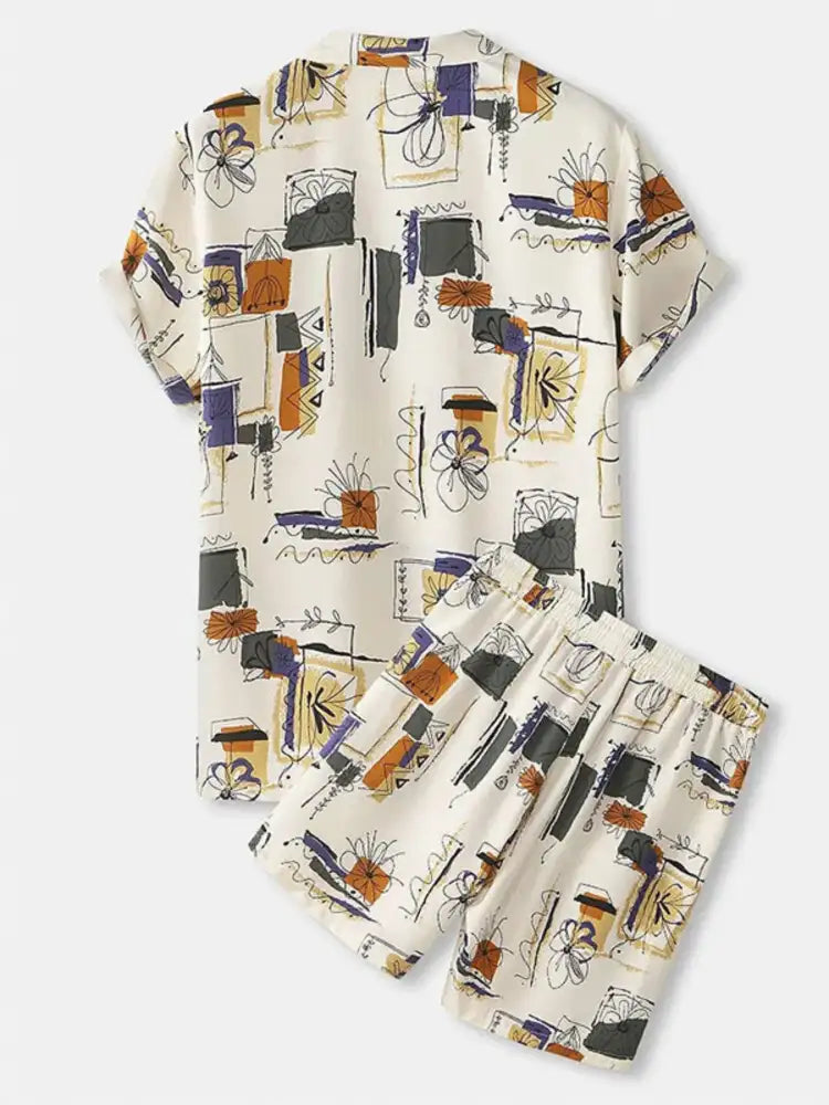 Men’s Full Size Printed Button Up Shirt and Shorts Set Plus