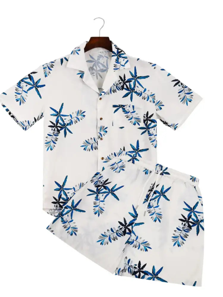 Men’s Full Size Printed Button Up Shirt and Shorts Set Plus
