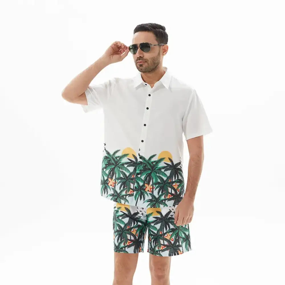 Men’s Full Size Printed Short Sleeve Shirt and Shorts Set Plus