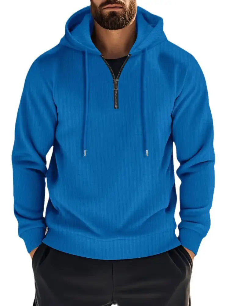 Men’s Full Size Quarter Zip Long Sleeve Drawstring Hoodie Plus