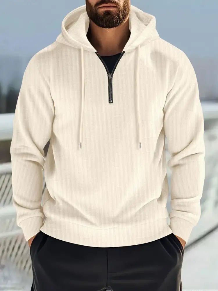 Men’s Full Size Quarter Zip Long Sleeve Drawstring Hoodie Plus