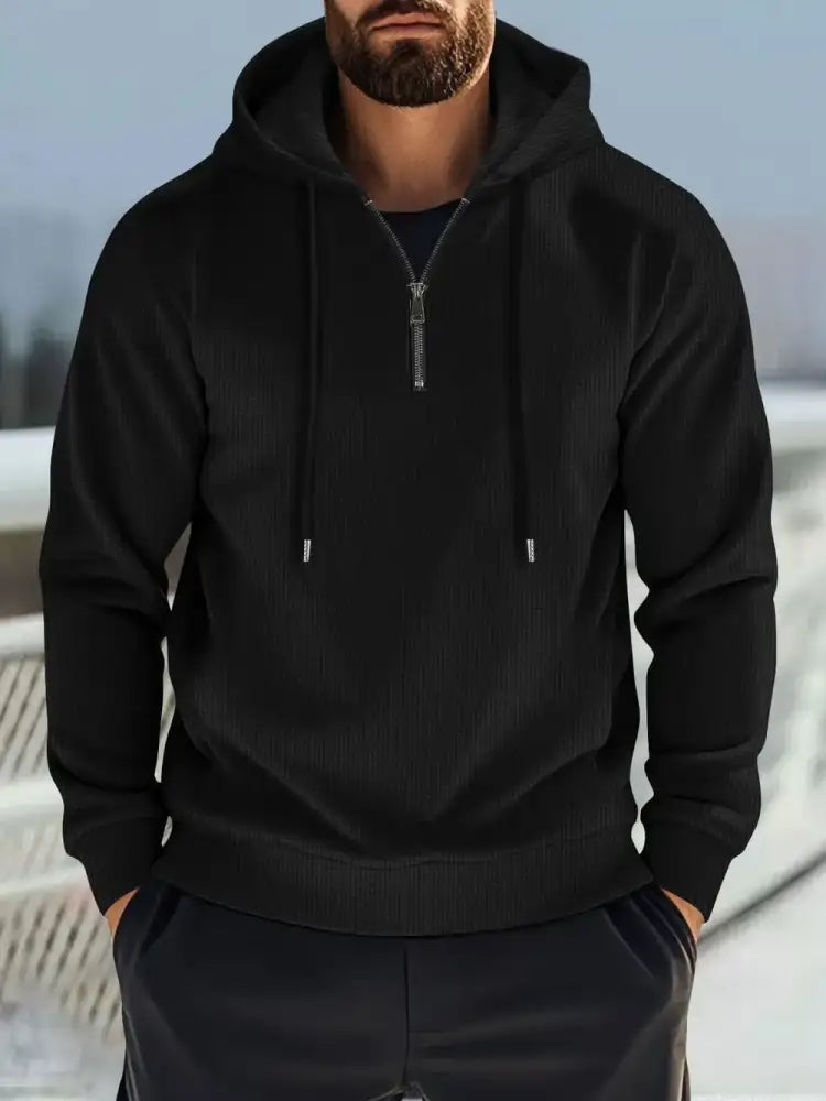 Men’s Full Size Quarter Zip Long Sleeve Drawstring Hoodie Plus