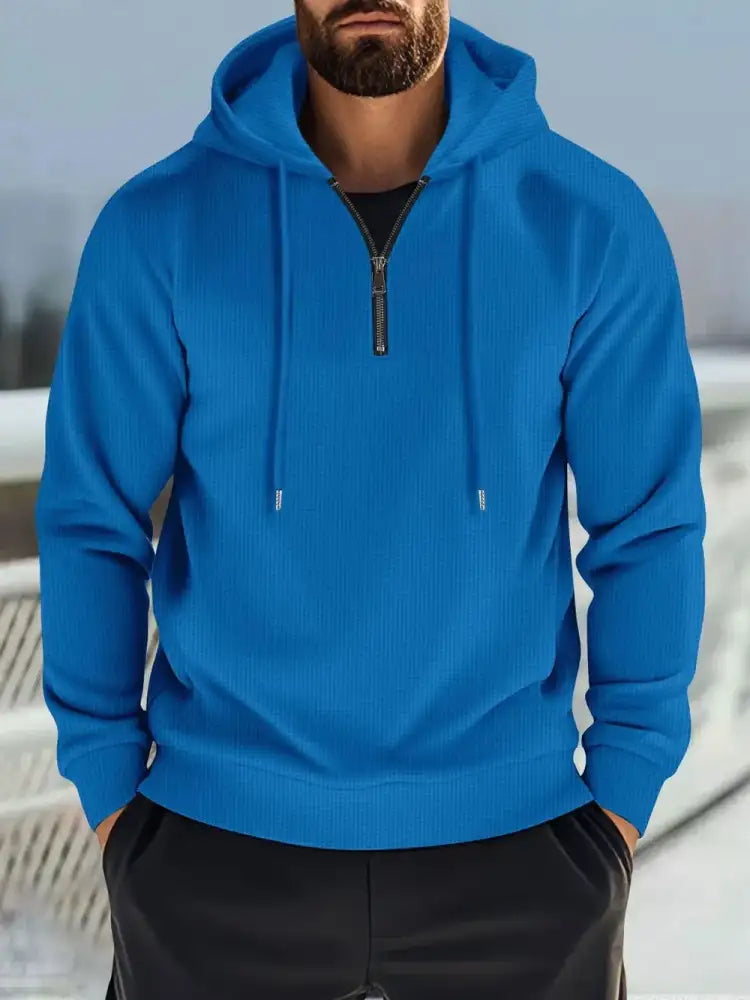 Men’s Full Size Quarter Zip Long Sleeve Drawstring Hoodie Plus