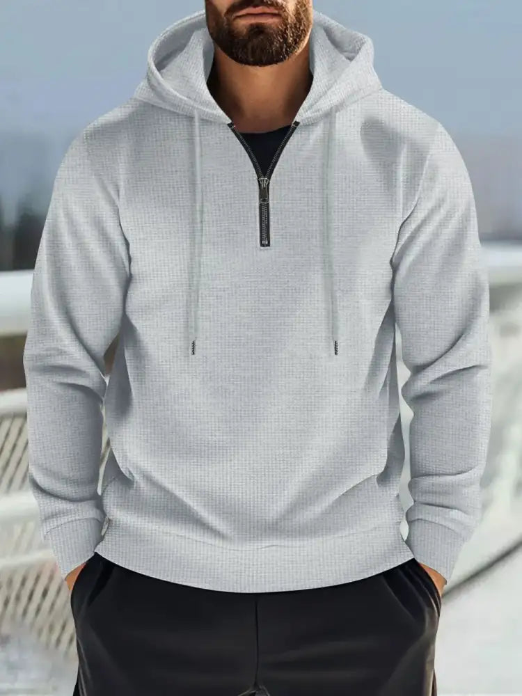 Men’s Full Size Quarter Zip Long Sleeve Drawstring Hoodie Plus