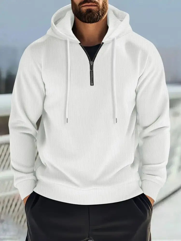 Men’s Full Size Quarter Zip Long Sleeve Drawstring Hoodie Plus
