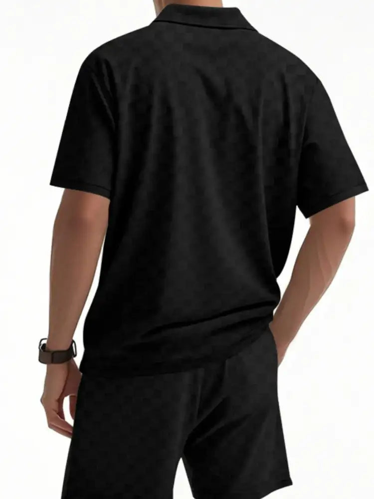 Men’s Full Size Quarter Zip Short Sleeve Top and Shorts Set Plus