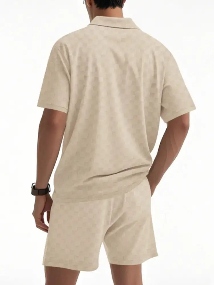 Men’s Full Size Quarter Zip Short Sleeve Top and Shorts Set Plus