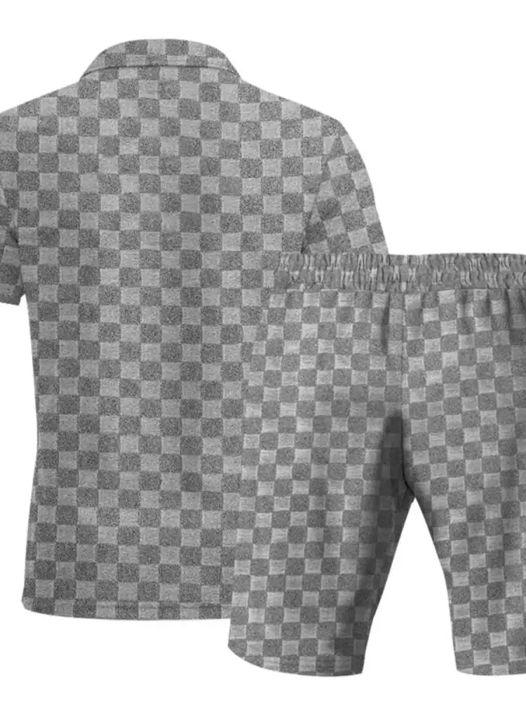 Men’s Full Size Quarter Zip Short Sleeve Top and Shorts Set Plus