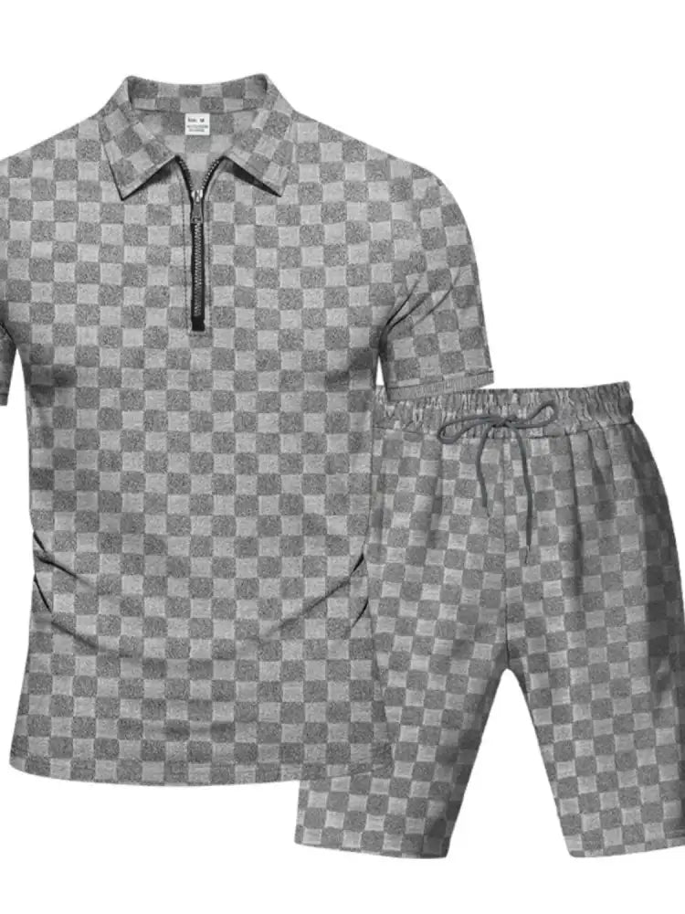 Men’s Full Size Quarter Zip Short Sleeve Top and Shorts Set Plus