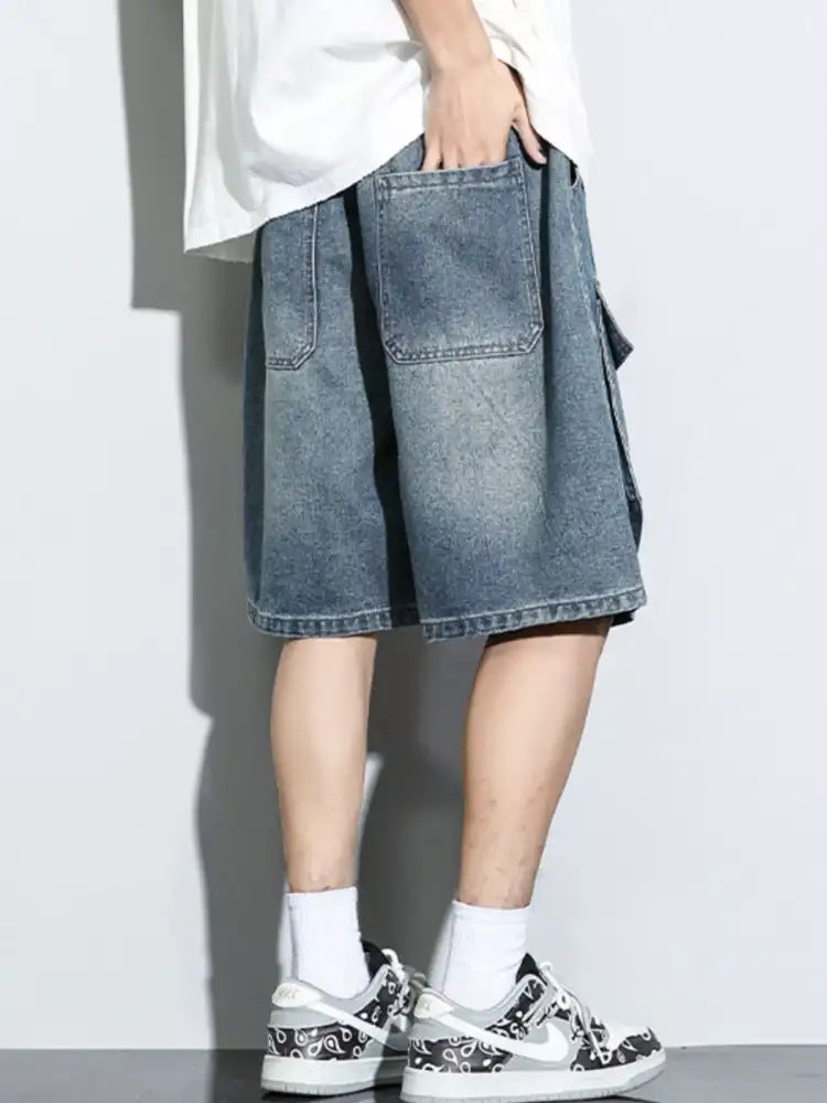 Men’s Full Size Relaxed Fit Cargo Pocket Denim Shorts Plus