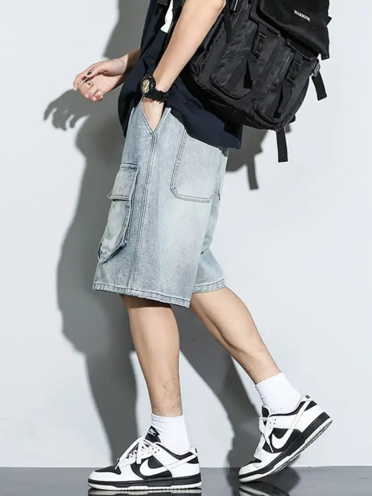 Men’s Full Size Relaxed Fit Cargo Pocket Denim Shorts Plus