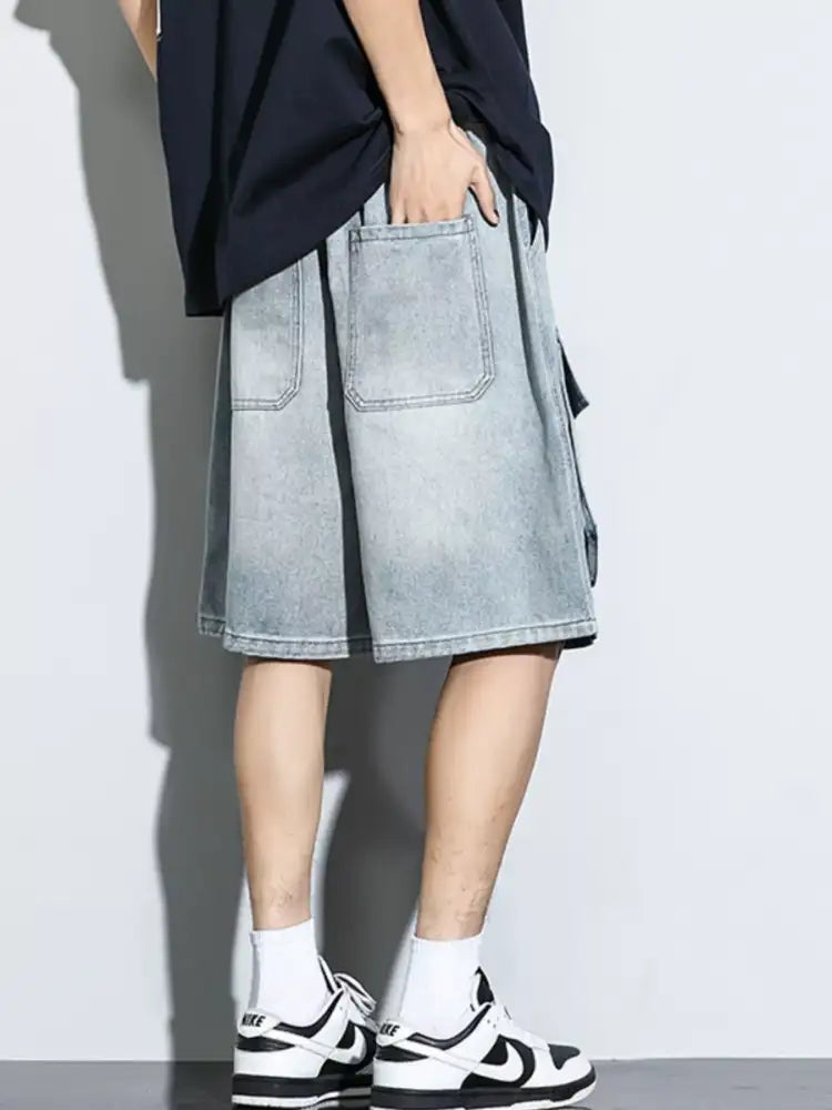 Men’s Full Size Relaxed Fit Cargo Pocket Denim Shorts Plus