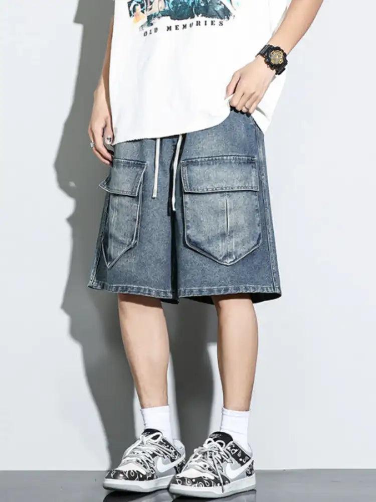Men’s Full Size Relaxed Fit Cargo Pocket Denim Shorts Plus