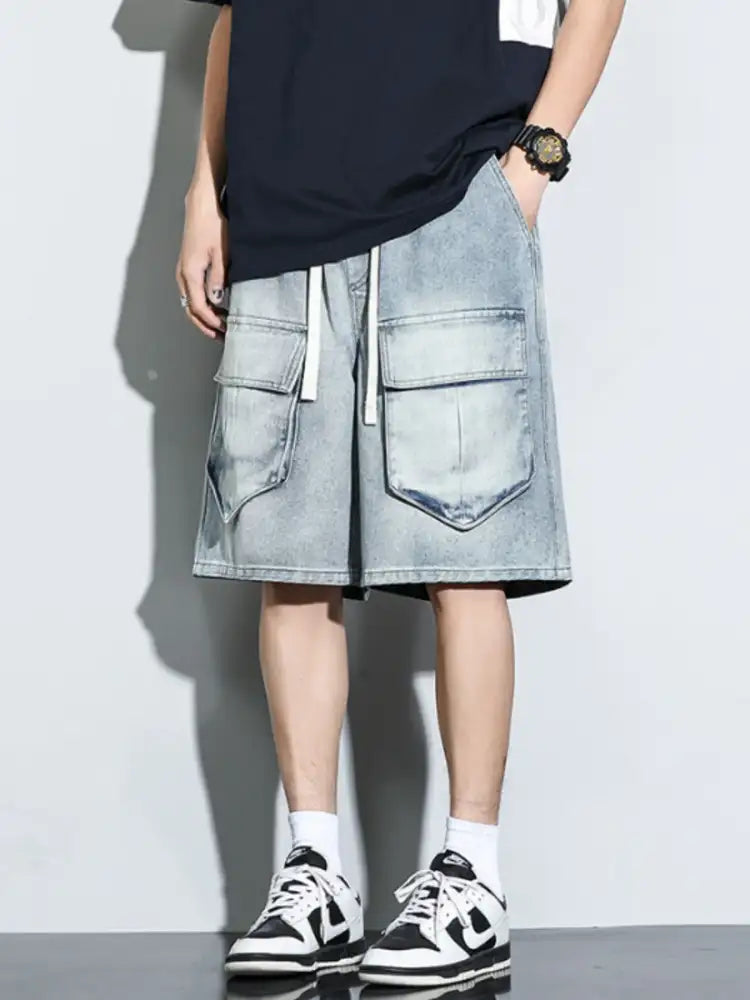 Men’s Full Size Relaxed Fit Cargo Pocket Denim Shorts Plus