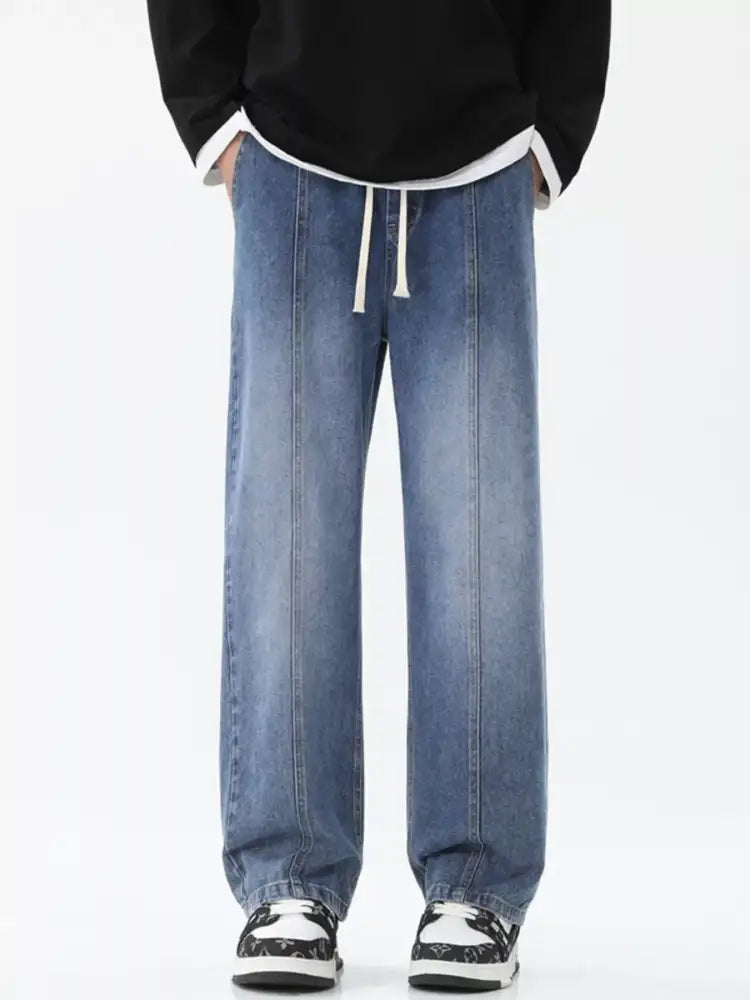 Men’s Full Size Relaxed Fit Wide Leg Drawstring Jeans Plus