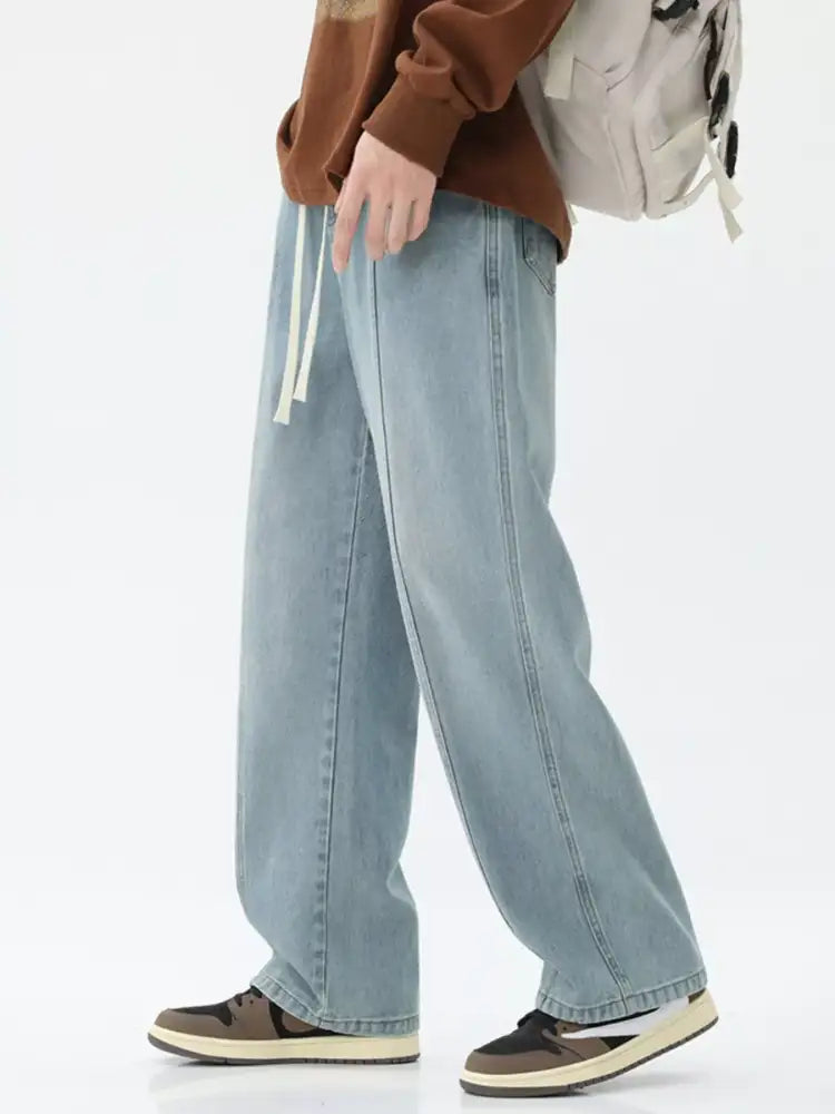 Men’s Full Size Relaxed Fit Wide Leg Drawstring Jeans Plus