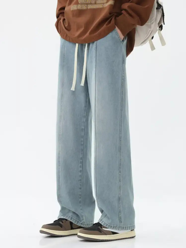 Men’s Full Size Relaxed Fit Wide Leg Drawstring Jeans Plus