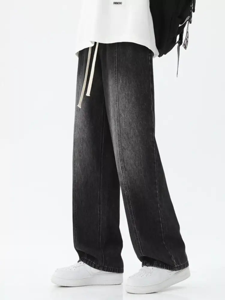 Men’s Full Size Relaxed Fit Wide Leg Drawstring Jeans Plus