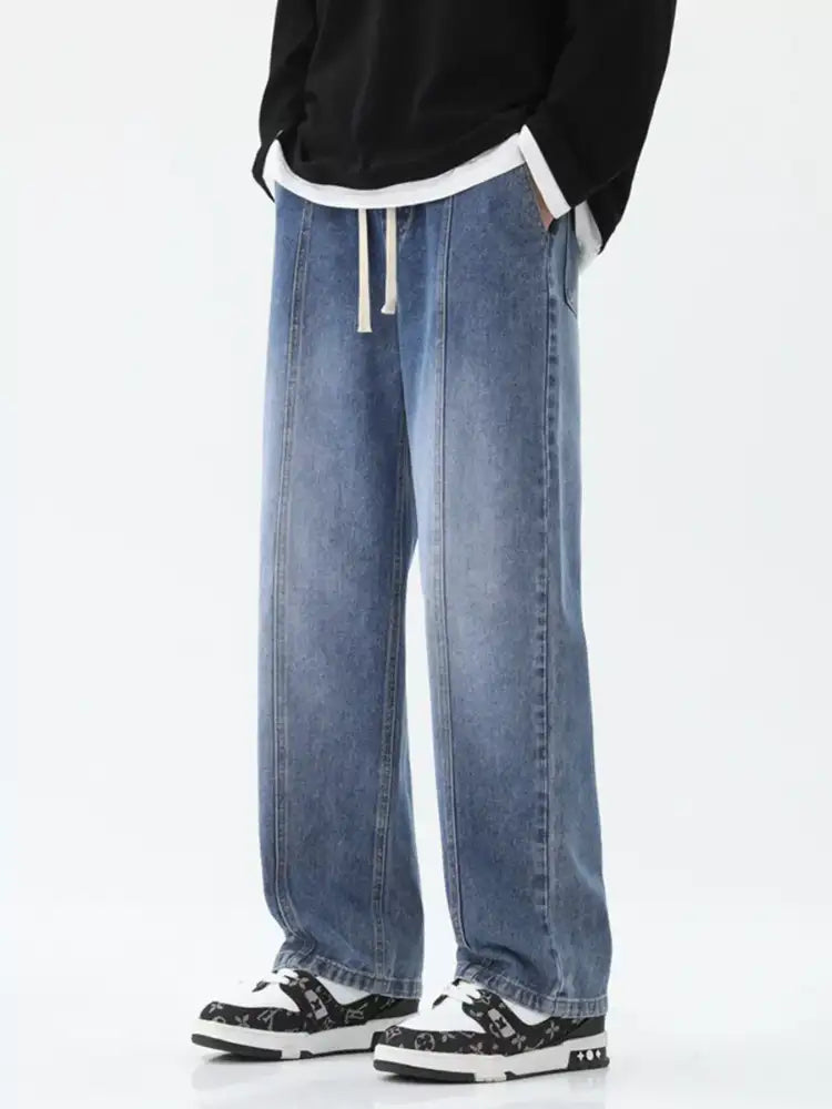 Men’s Full Size Relaxed Fit Wide Leg Drawstring Jeans Plus