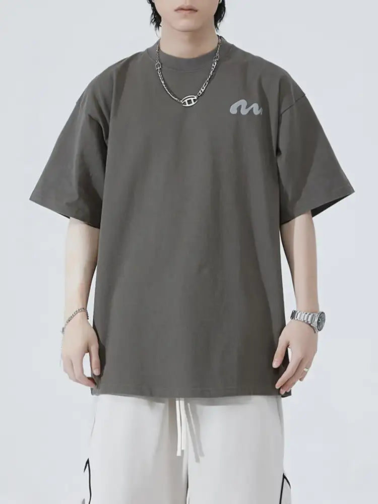 Men’s Full Size Round Neck Half Sleeve T-Shirt Plus Size - charcoal gray oversized t-shirt minimalist