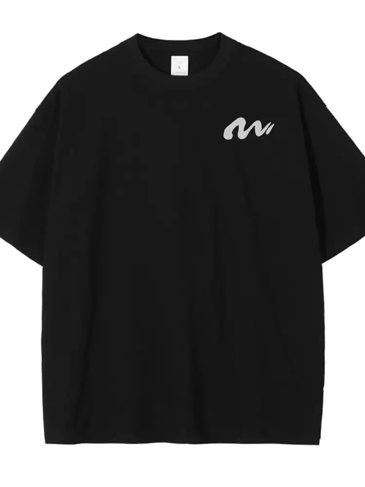 Men’s Full Size Round Neck Half Sleeve T-Shirt Plus Size - black oversized t-shirt white abstract