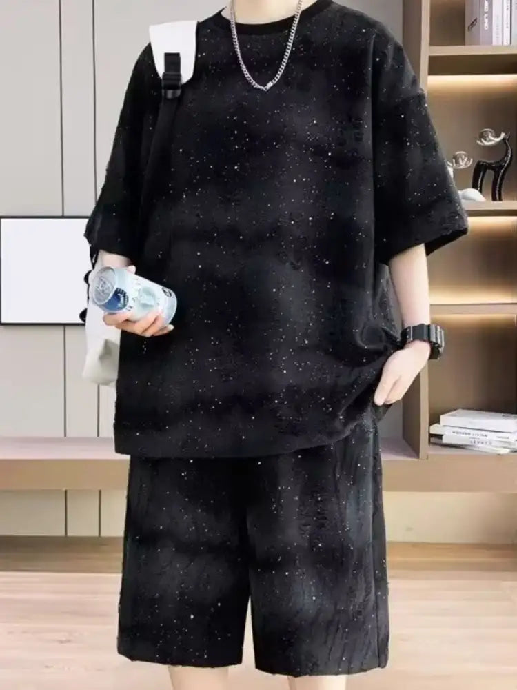 Men’s Full Size Round Neck Half Sleeve Top and Shorts Set Plus