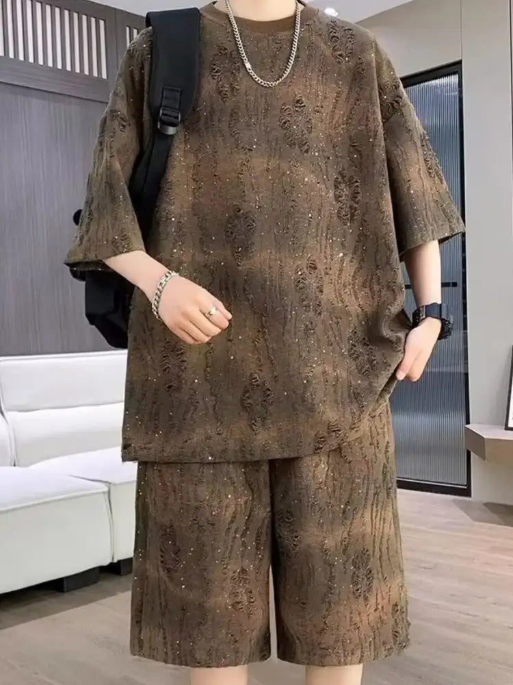 Men’s Full Size Round Neck Half Sleeve Top and Shorts Set Plus