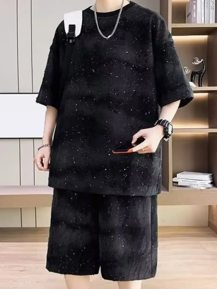 Men’s Full Size Round Neck Half Sleeve Top and Shorts Set Plus