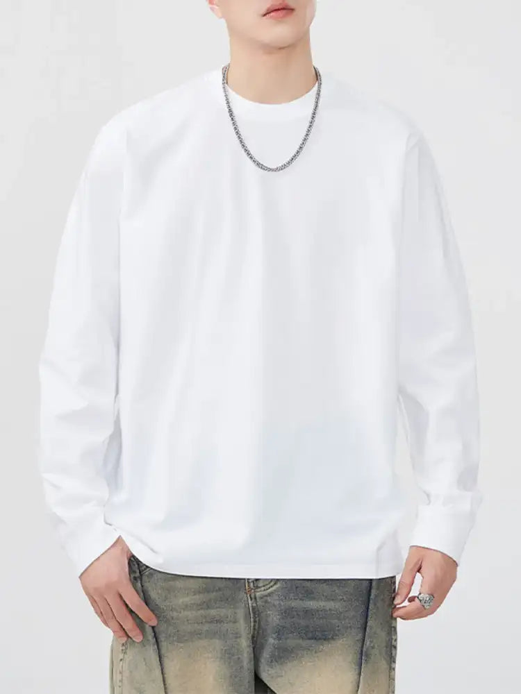 Men’s Full Size Round Neck Long Sleeve T-Shirt Plus