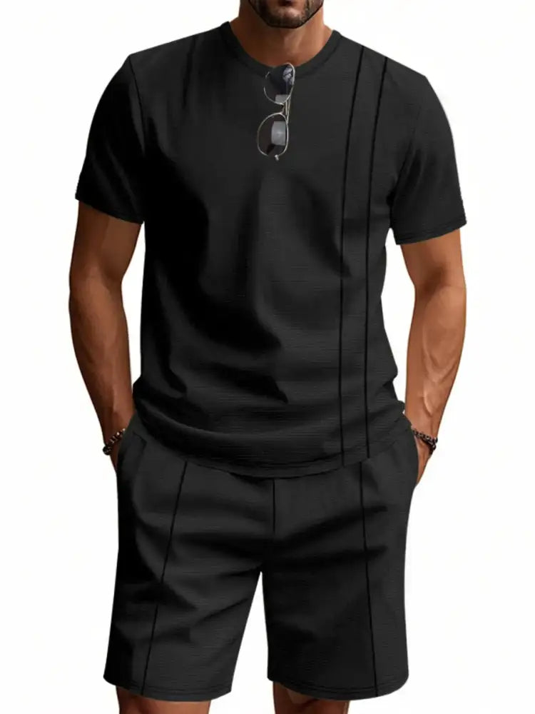 Men’s Full Size Round Neck Short Sleeve Top and Shorts Set Plus