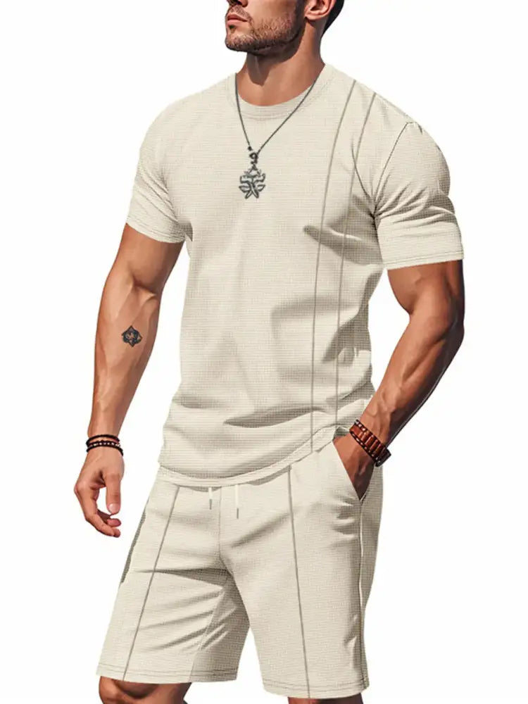 Men’s Full Size Round Neck Short Sleeve Top and Shorts Set Plus