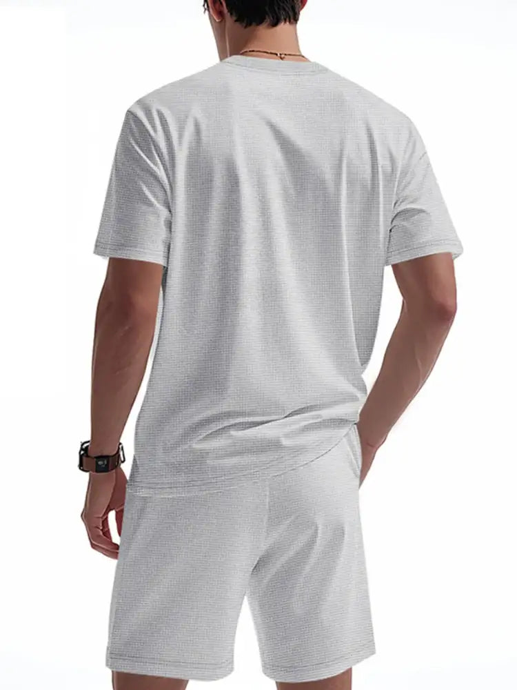Men’s Full Size Round Neck Short Sleeve Top and Shorts Set Plus