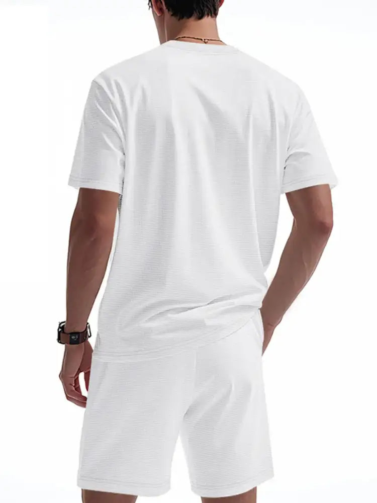 Men’s Full Size Round Neck Short Sleeve Top and Shorts Set Plus