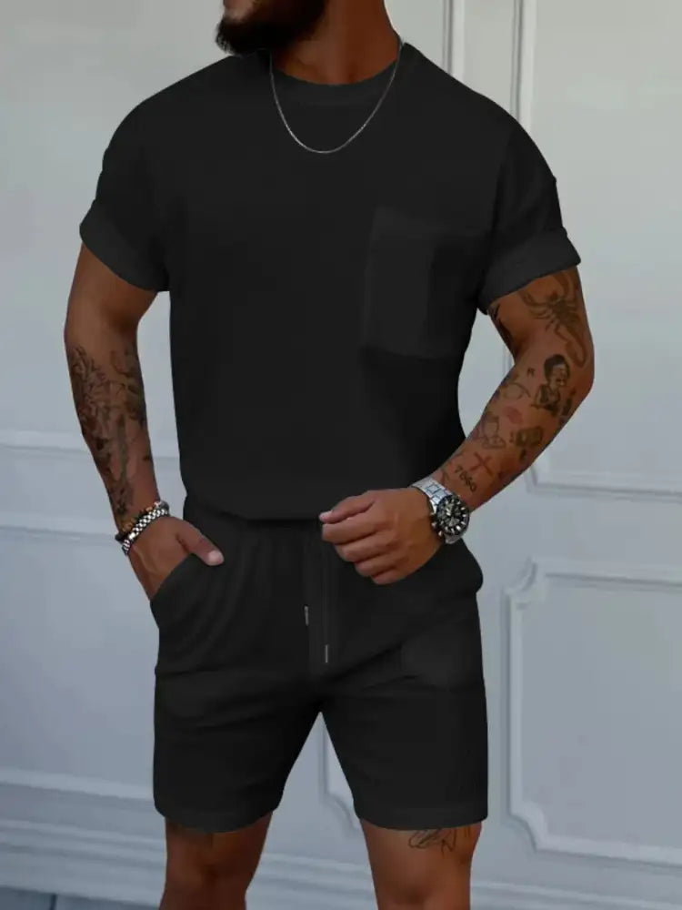 Men’s Full Size Round Neck Short Sleeve Top and Shorts Set Plus