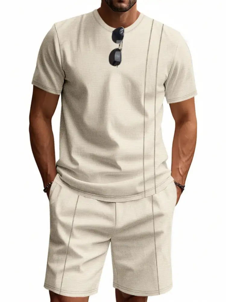 Men’s Full Size Round Neck Short Sleeve Top and Shorts Set Plus