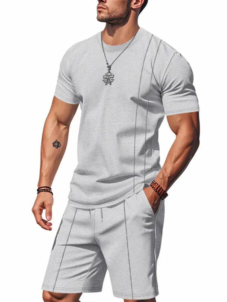 Men’s Full Size Round Neck Short Sleeve Top and Shorts Set Plus