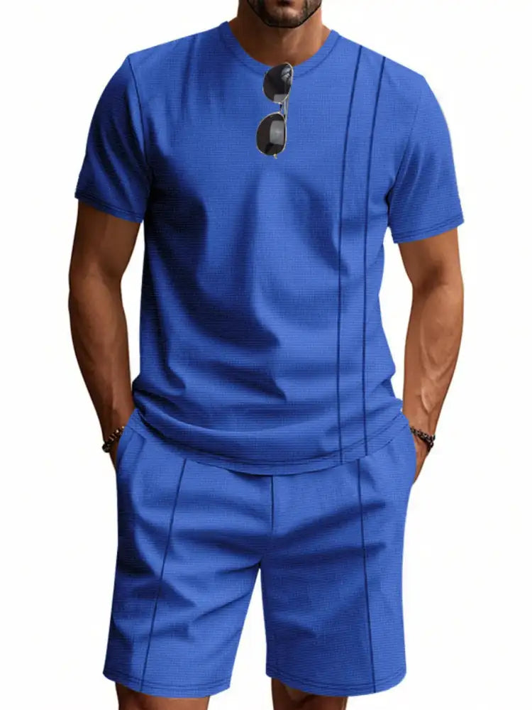 Men’s Full Size Round Neck Short Sleeve Top and Shorts Set Plus