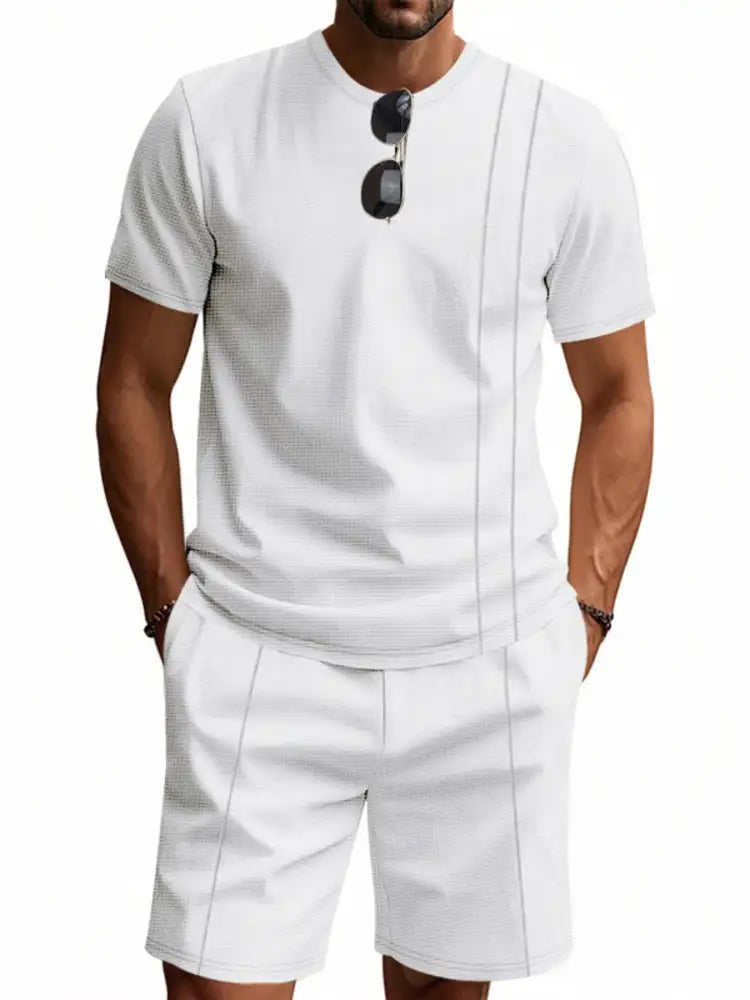 Men’s Full Size Round Neck Short Sleeve Top and Shorts Set Plus