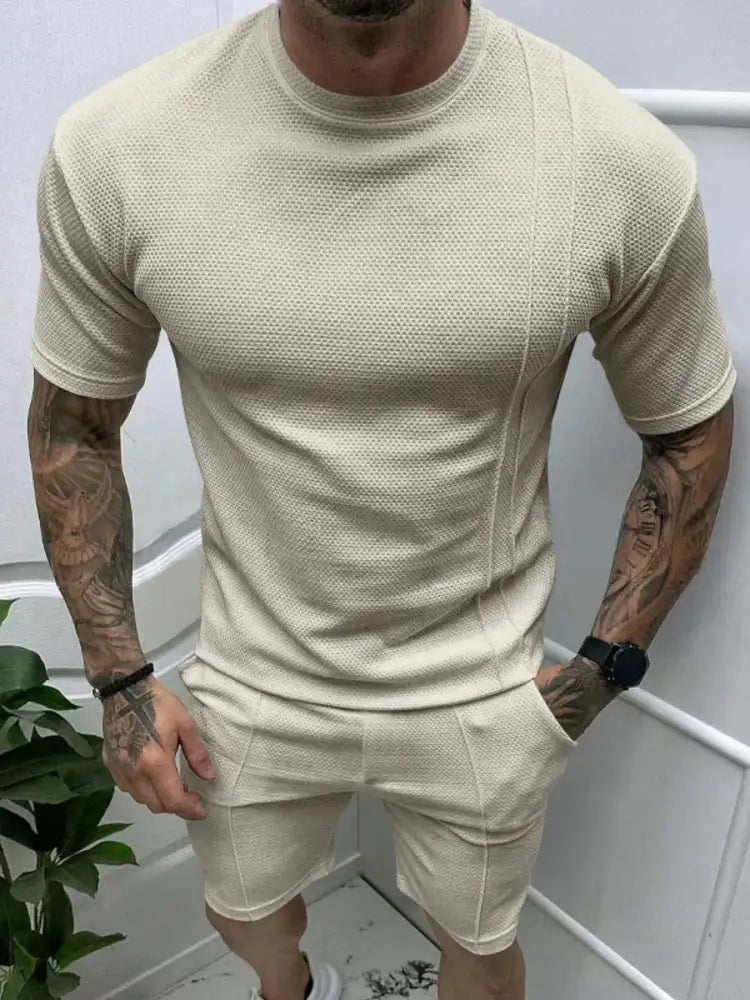Men’s Full Size Round Neck Tee and Shorts Set Plus