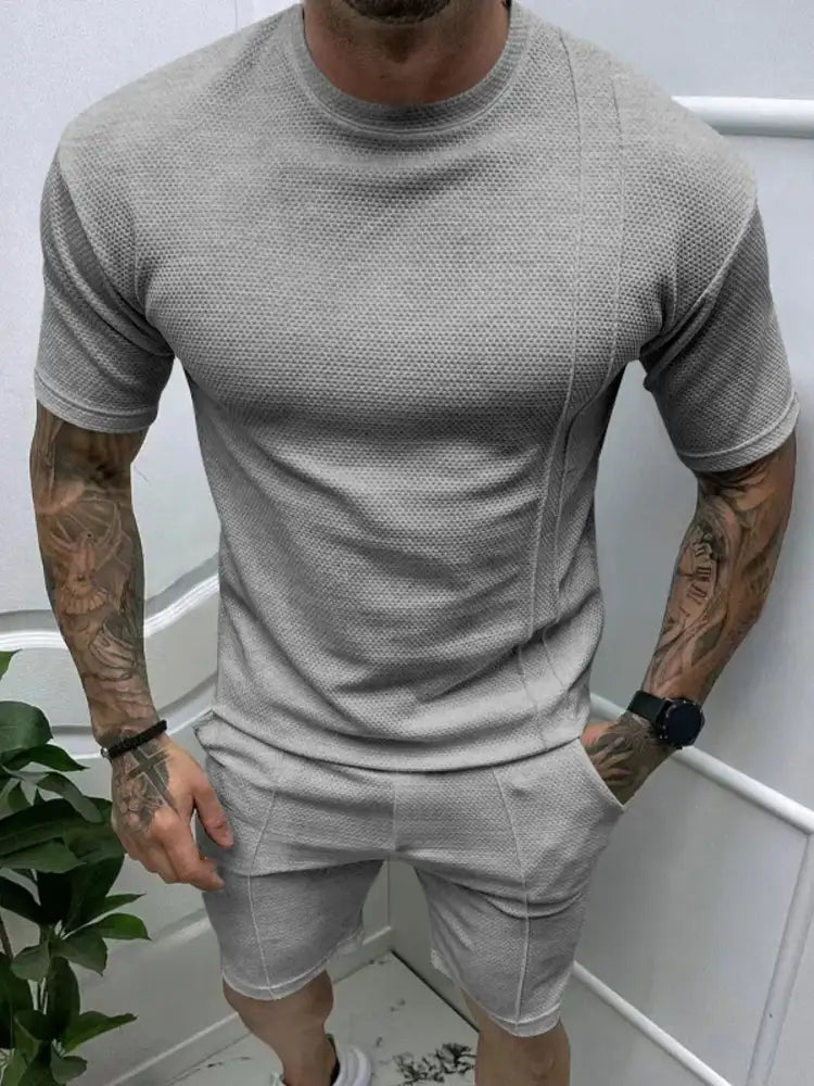 Men’s Full Size Round Neck Tee and Shorts Set Plus