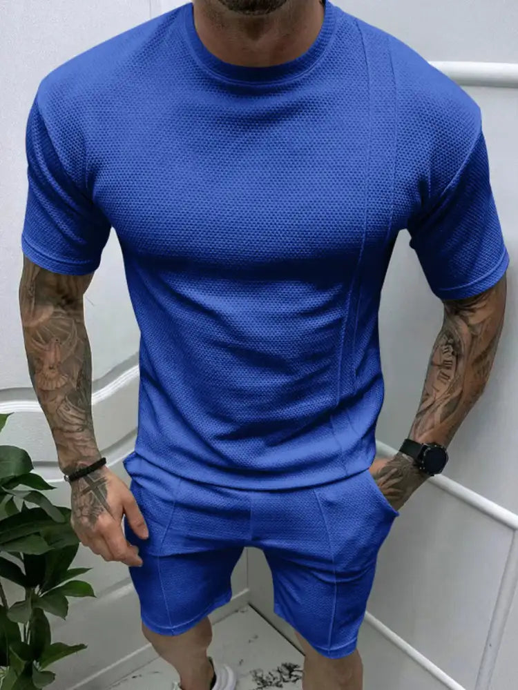 Men’s Full Size Round Neck Tee and Shorts Set Plus