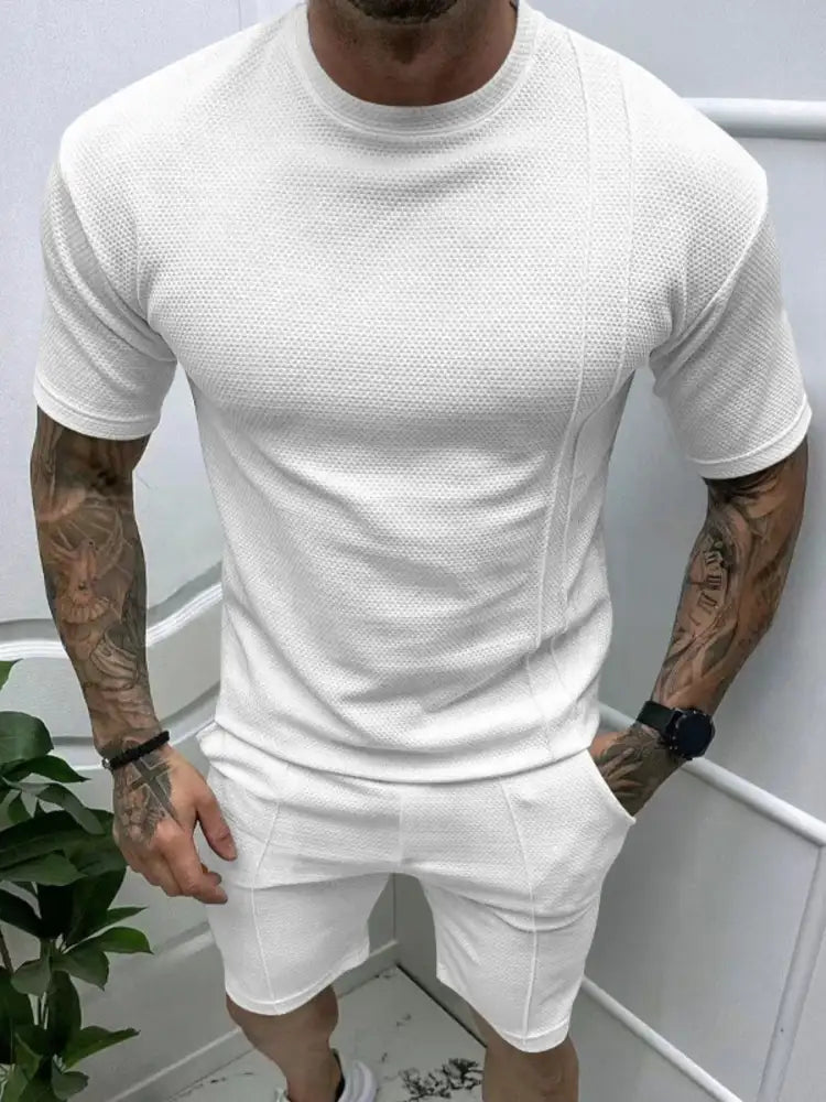 Men’s Full Size Round Neck Tee and Shorts Set Plus